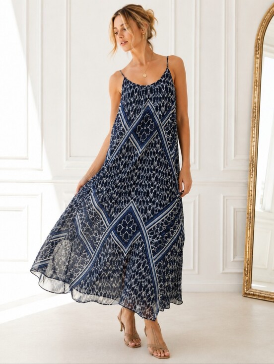 Express Dresses & Skirts - Express Blue Printed Maxi Dress Large Sleeveless Flowy Boho Resort Vacation